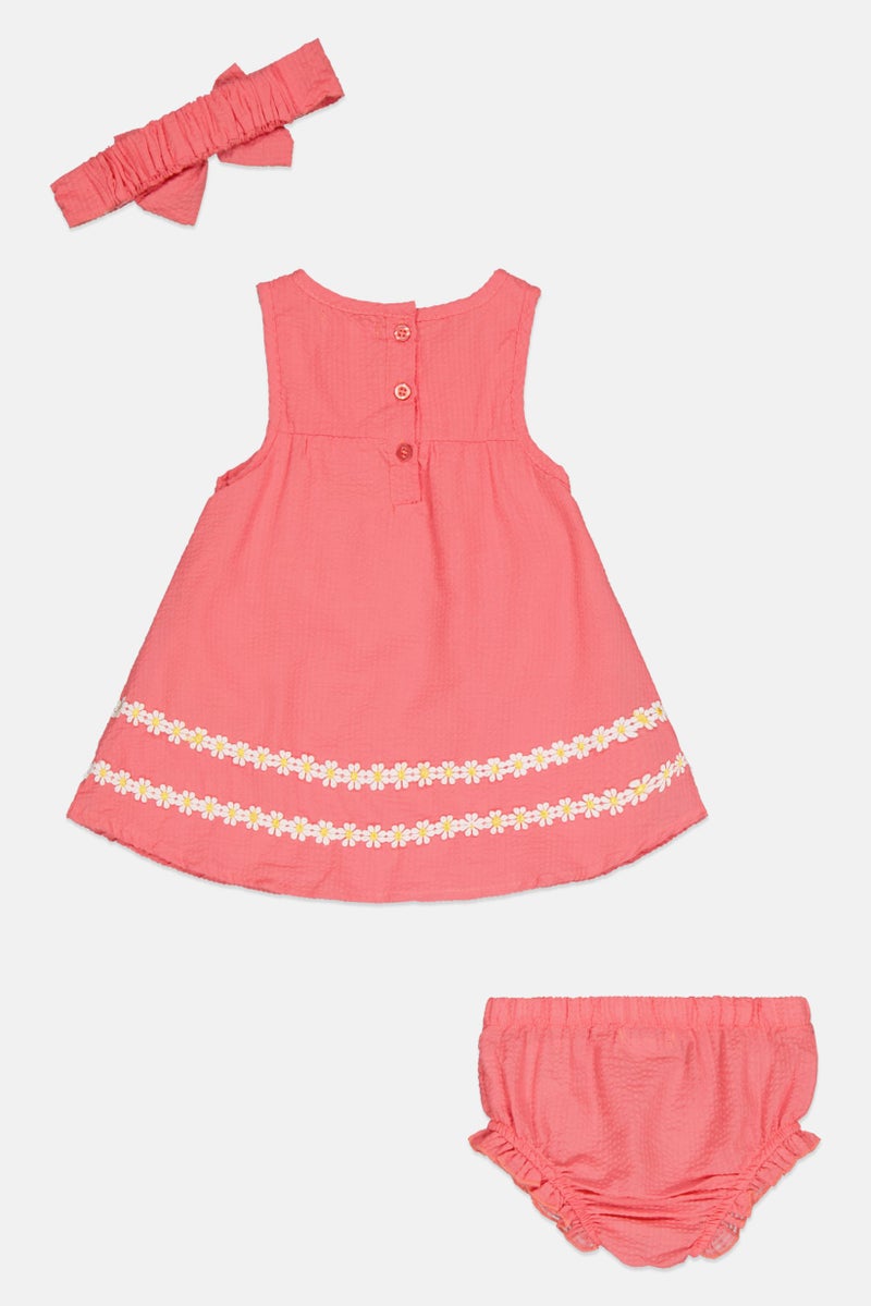 Quiltex Toddlers Girl 3 Pieces Textured Dress With Panty And Headband Set, Pink - Image 3